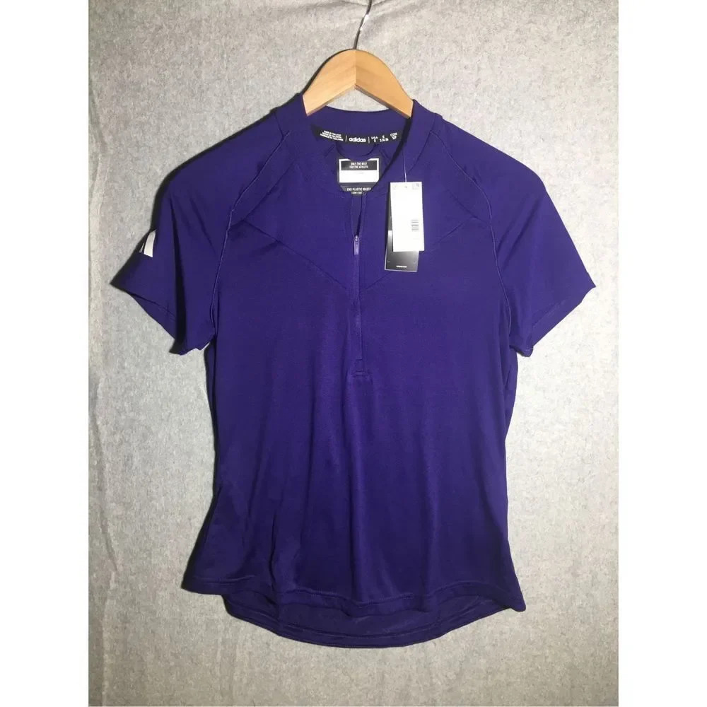 Womens NWT Adidas Shirt Purple Quarter Zip Jersey Workout Casual Athletic